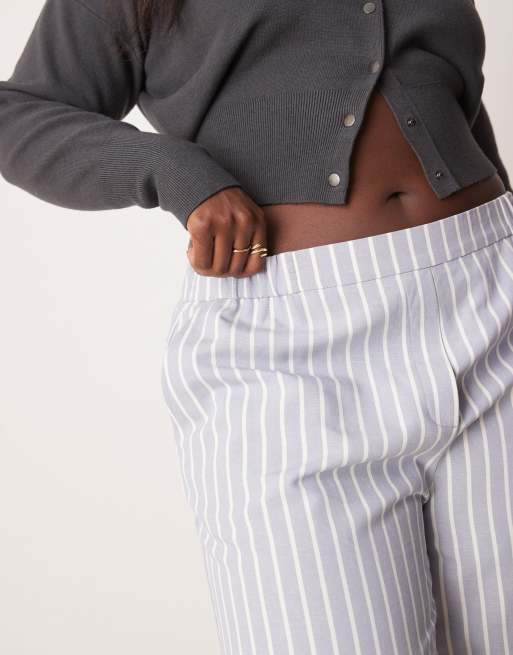 ASOS DESIGN Curve – Blå, figursydda byxor med raka ben och vita ränder, 4 av 5