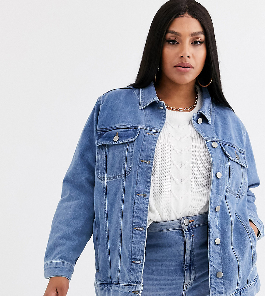 ASOS DESIGN Curve – Blå jeansjacka i girlfriend-modell