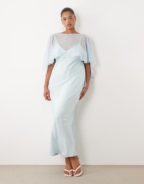ASOS DESIGN Curve – Blå maxiklänning i satin med cape - view 1