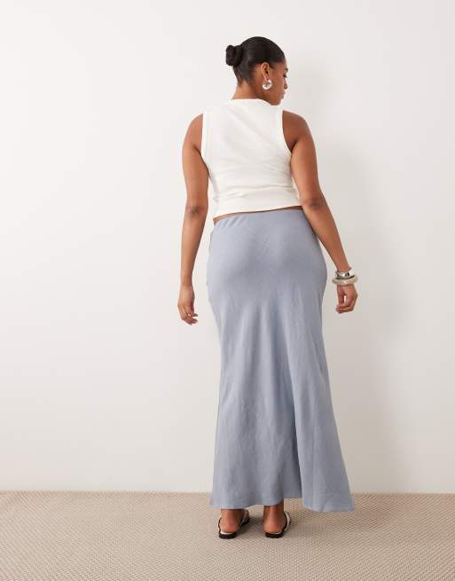 ASOS DESIGN Curve - Blå midaxi-nederdel med skråsnit i hørlook, 5 af 5