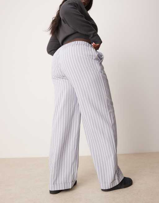 ASOS DESIGN Curve - Blå og hvide skræddersyede bukser med lige ben og striber, 2 af 5