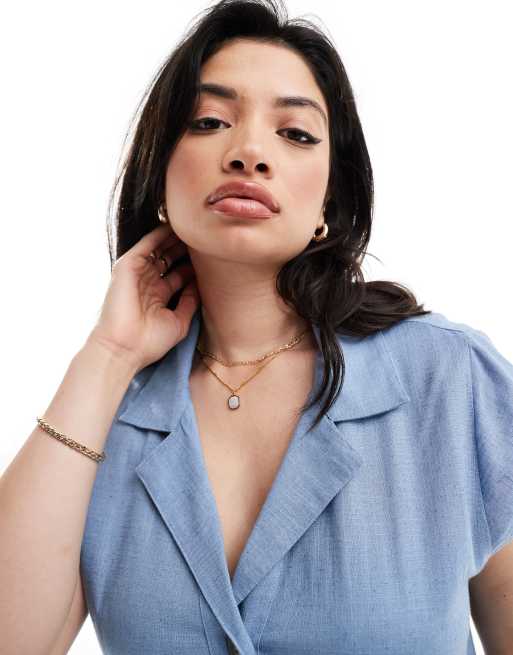 ASOS DESIGN Curve – Blå skjortklänning i midilängd med holkärmar och stråveck, 2 av 4