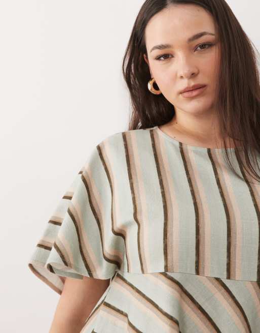 ASOS DESIGN Curve - Blå T-shirt-minikjole med smock-snit og striber, 3 af 4