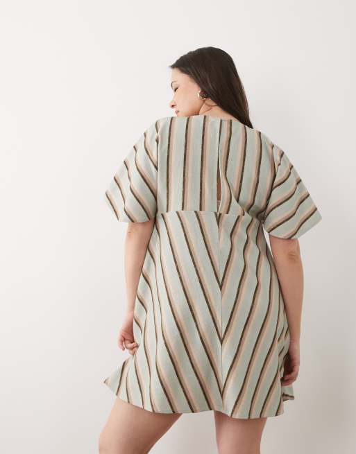 ASOS DESIGN Curve - Blå T-shirt-minikjole med smock-snit og striber, 4 af 4