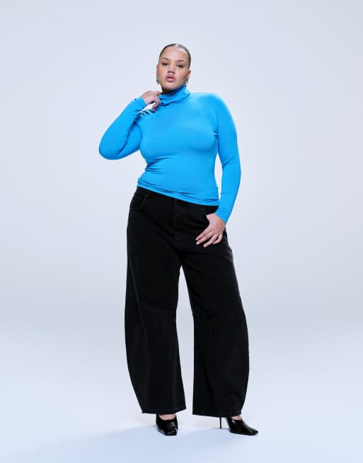 ASOS DESIGN Curve - Blå top med rullekrave og ferskentekstur, 3 af 4