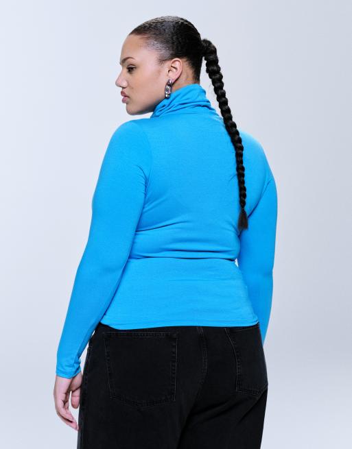 ASOS DESIGN Curve - Blå top med rullekrave og ferskentekstur, 4 af 4