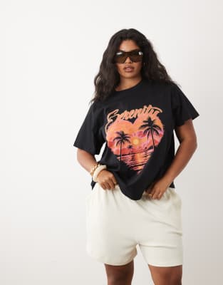 Asos Curve Asos Design Curve Black Baby Tee With Serenity Sunset Graphic
