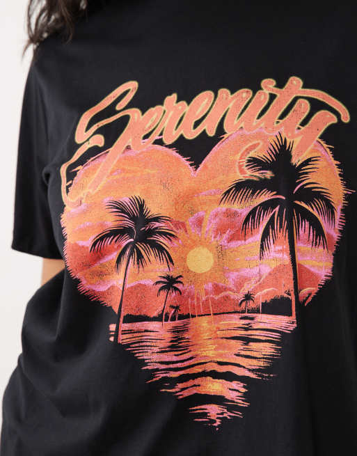 ASOS DESIGN Curve Black baby tee with serenity sunset graphic, 2 of 4