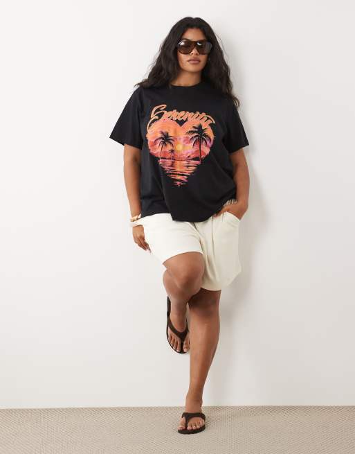 ASOS DESIGN Curve Black baby tee with serenity sunset graphic, 4 of 4