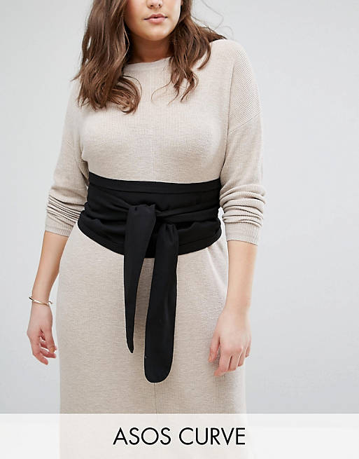 ASOS DESIGN Curve black fabric obi belt