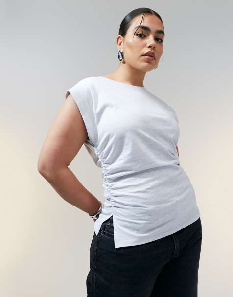 ASOS DESIGN Curve corset waist sharp shoulder  tank top ice marl