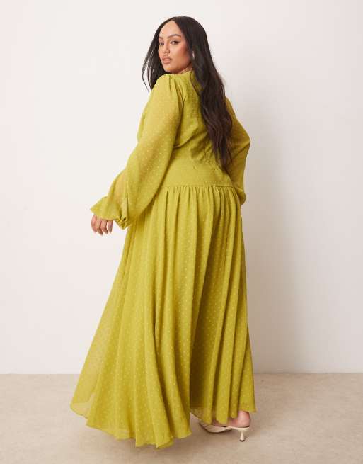 ASOS DESIGN Curve – Bladozielona sukienka maxi z materiału dobby, 3 z 4