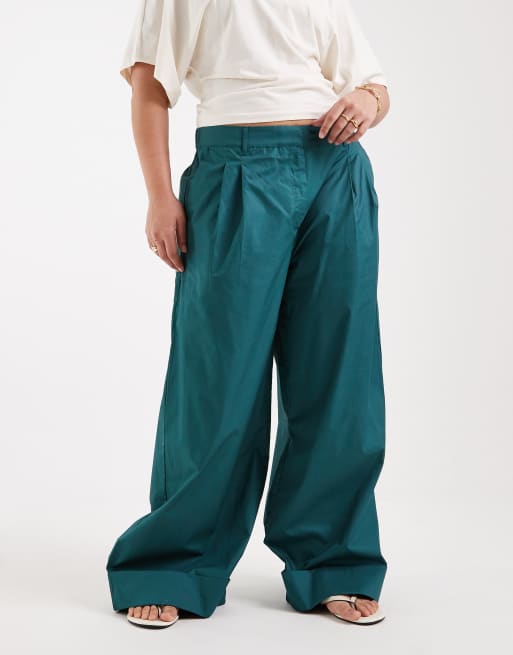 ASOS DESIGN Curve – Blågröna byxor med vida ben och uppvikt kant, del av set, 2 av 5
