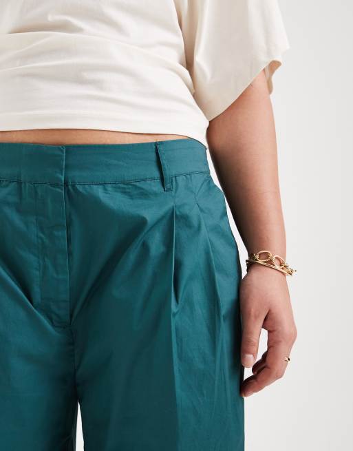 ASOS DESIGN Curve – Blågröna byxor med vida ben och uppvikt kant, del av set, 4 av 5