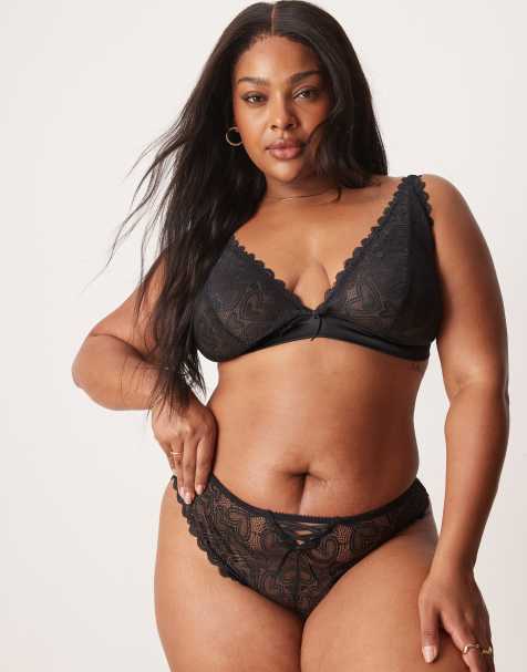 ASOS DESIGN Curve - Blake - Brazilian slip van kant met hartmotief en korsetdetail in zwart - view 1