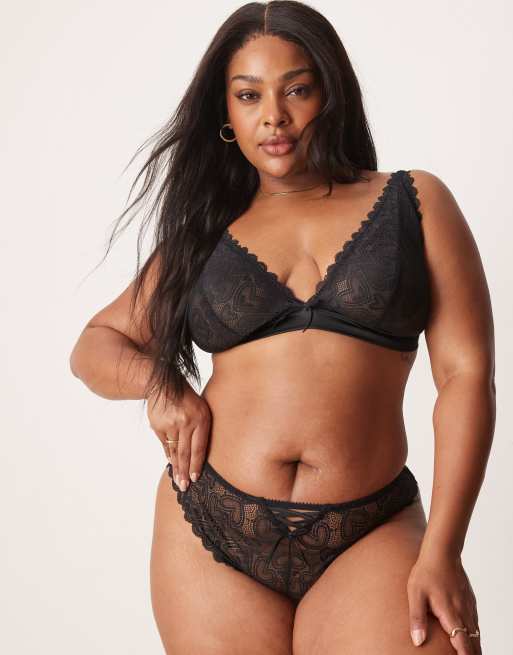 ASOS DESIGN Curve - Blake - Brazilian slip van kant met hartmotief en korsetdetail in zwart