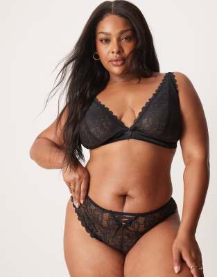 ASOS DESIGN Curve Blake heart lace Brazilian with corset detail in black