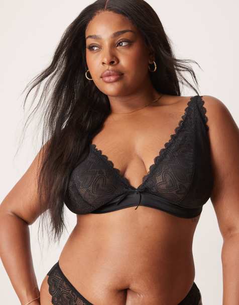 ASOS DESIGN Curve Blake heart lace high apex soft bra with corset detail in black - view 1