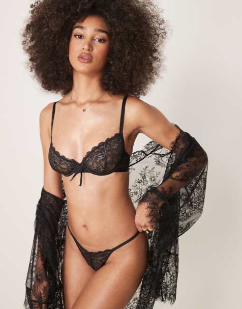 ASOS DESIGN Curve – Blake – Svart bygelbehå med hjärtformad spets och korsettdetalj - view 1