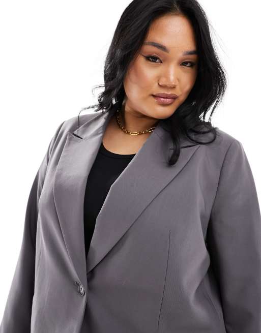 ASOS DESIGN Curve - Blazer comodo sartoriale grigio, 2 di 4