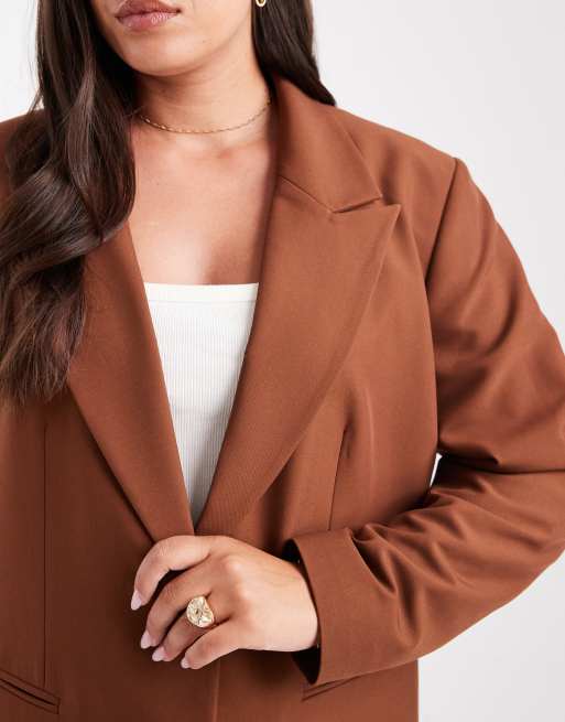 ASOS DESIGN Curve - Blazer comodo sartoriale marrone, 3 di 4