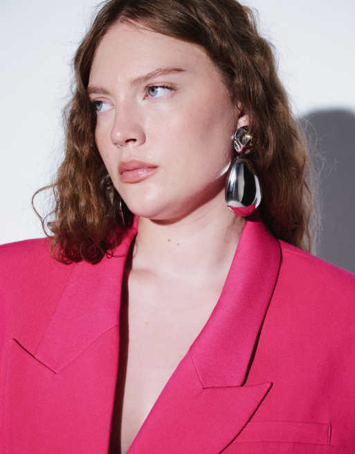 ASOS DESIGN Curve blazer croisé ajusté à épaules marquées en rose vif, 4 de 4