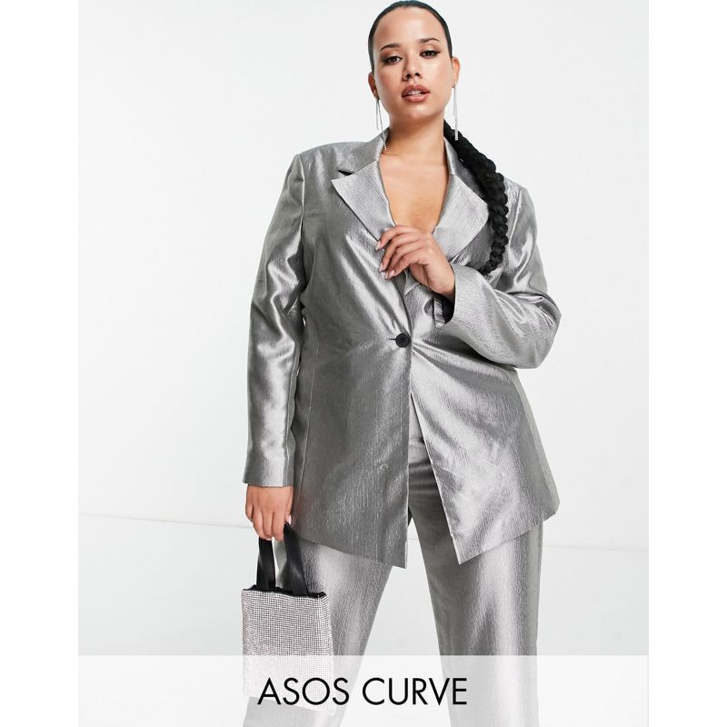XChYV Abiti e Spezzati DESIGN Curve - Blazer da abito metallizzato color argento