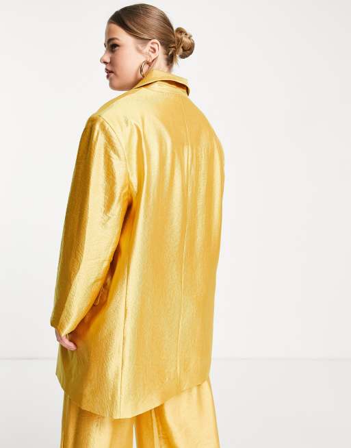 ASOS DESIGN Curve - Blazer dad da abito per cerimonia in raso, colore oro , 2 di 4