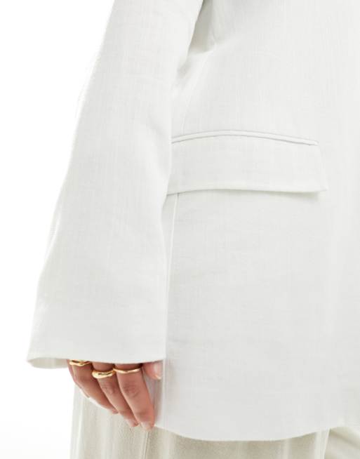 ASOS DESIGN Curve - Blazer décontracté en lin mélangé - Blanc, 3 de 4