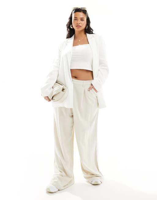 ASOS DESIGN Curve - Blazer décontracté en lin mélangé - Blanc, 4 de 4