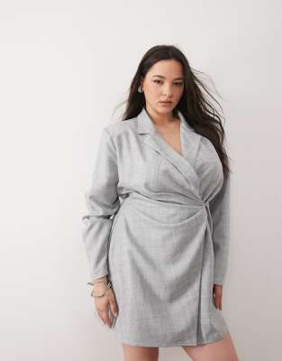 Asos Curve Asos Design Curve Blazer Dress Mini Tailored Fabric In Gray