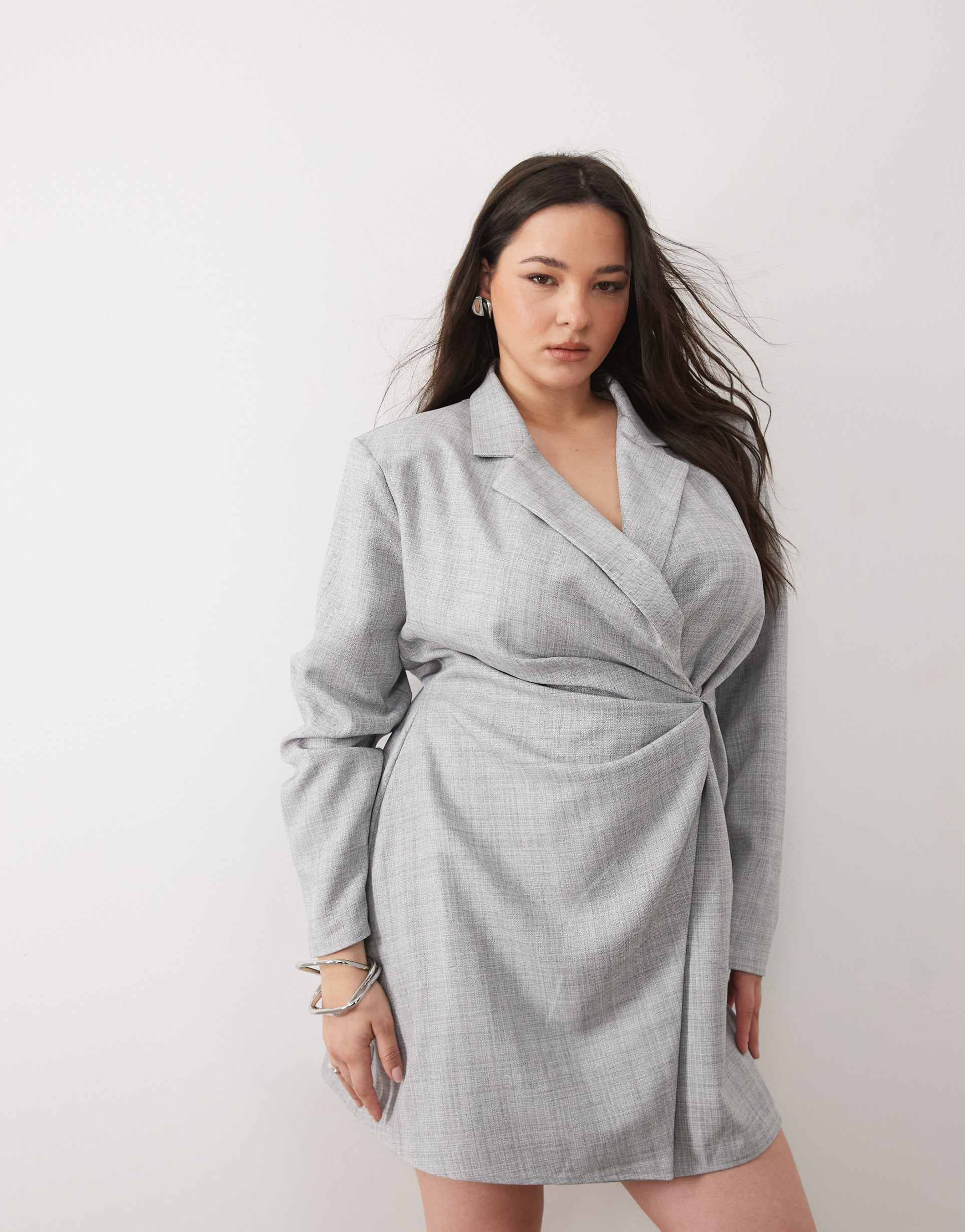 asos design curve blazer dress mini tailored fabric in gray