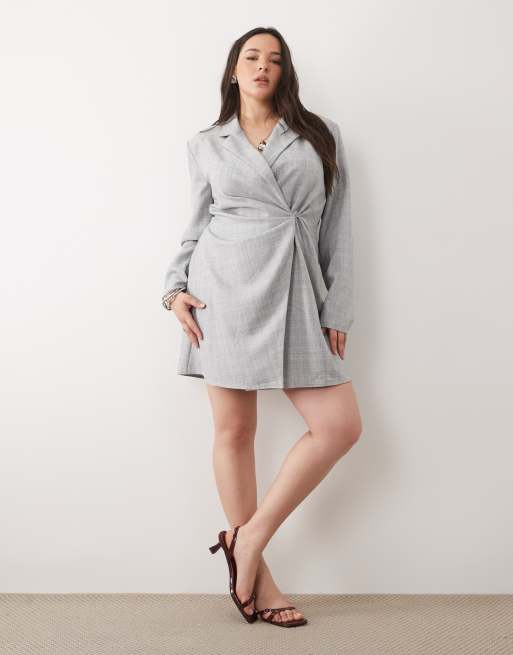 ASOS DESIGN Curve blazer dress mini tailored fabric in gray, 2 of 4