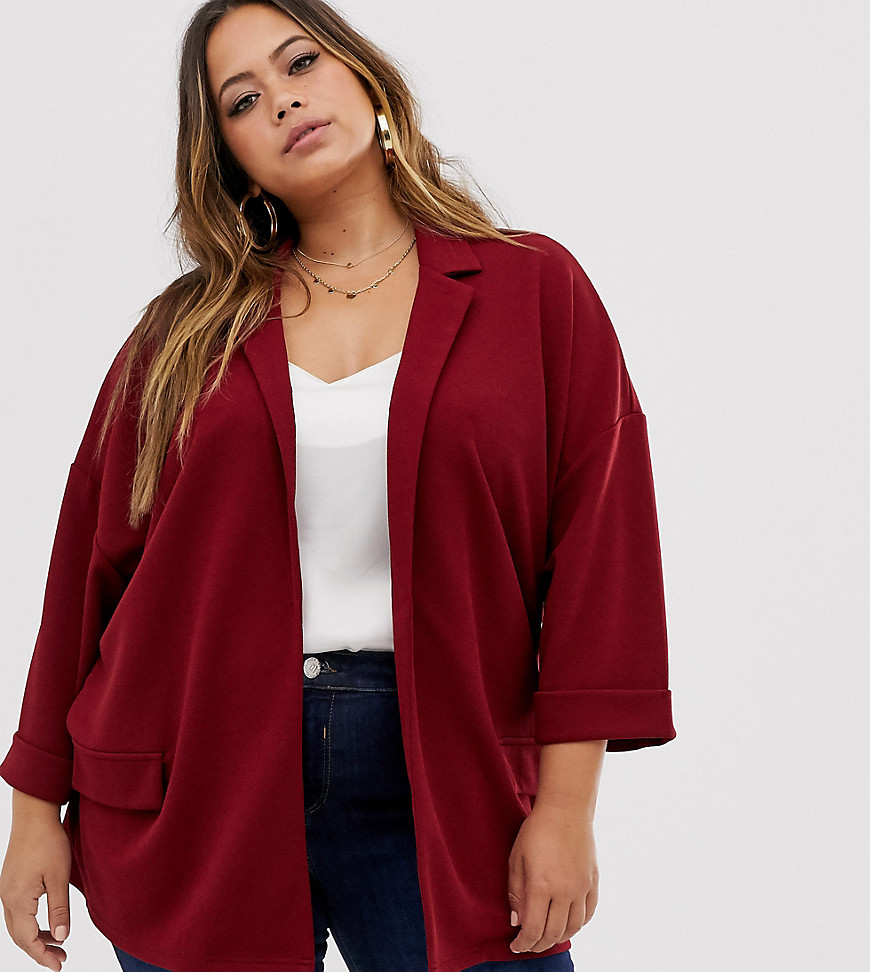 ASOS DESIGN Curve – Blazer i texturerad jersey med en avslappnad look-Röd