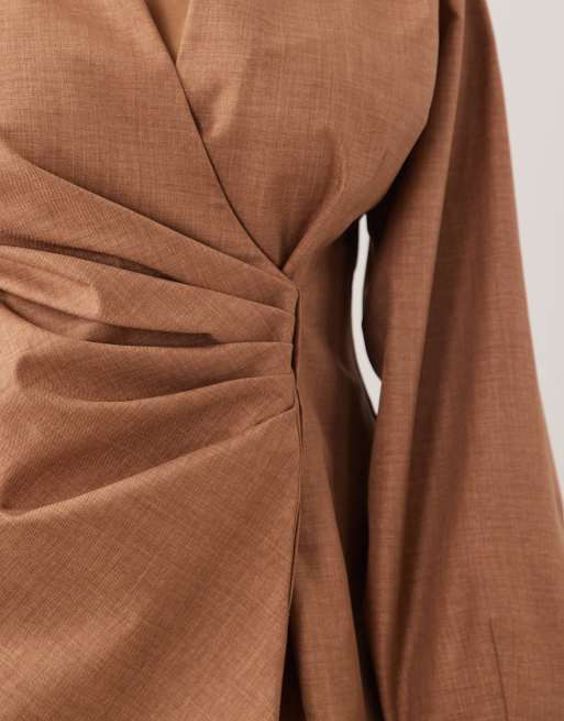 ASOS DESIGN Curve Blazer-Kleid in Beige mit Falten-Detail an der Taille, 3 von 4
