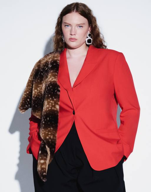 ASOS DESIGN Curve blazer met relaxed fit in rood, 4 van 4