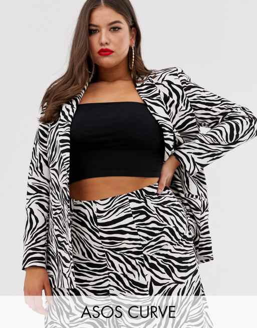 ASOS DESIGN Curve - Kostuum met wijde pijpen en zebraprint, combi-set, 2 van 3