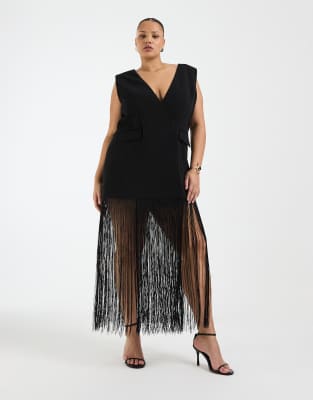 Curve - Blazer sans manches à franges sur l'ourlet - Noir 46