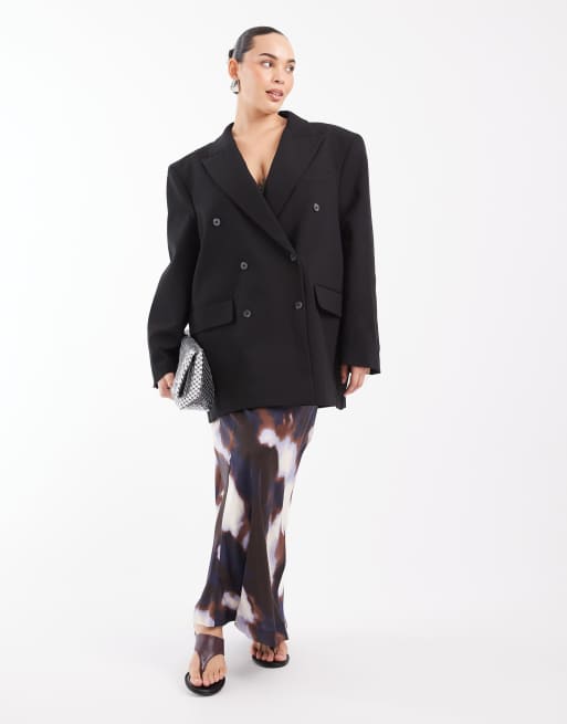 ASOS DESIGN Curve blazer sartoriale super oversize doppiopetto nero, 2 di 4