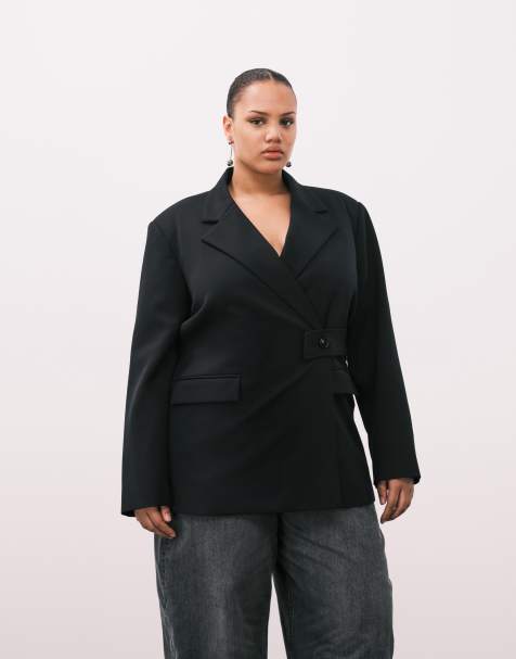 ASOS DESIGN Curve - Blazer taglio comodo nero con cintura - view 1