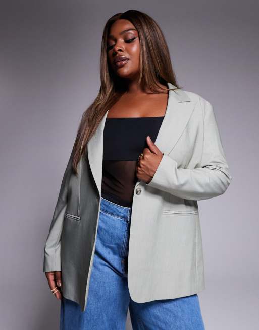 ASOS DESIGN Curve - Blazer taglio comodo oliva