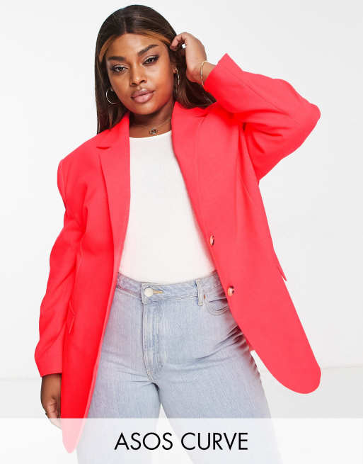 ASOS DESIGN Curve - Blazer taglio grandad oversize arancione fluo