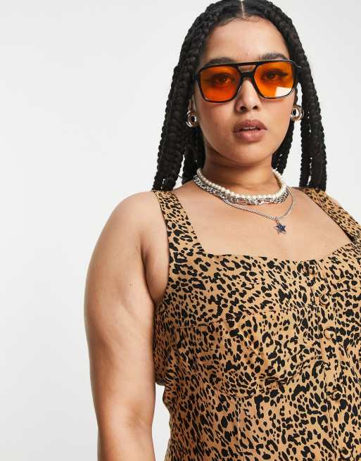 ASOS DESIGN Curve - Blød mini-sommerkjole med detaljer i brystpartiet og leopardprint, 3 af 4