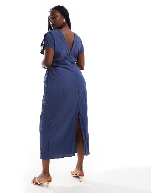 ASOS DESIGN Curve – Blekblå midiklänning med delad holkärm och utskurna detaljer, 3 av 4