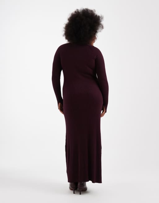 ASOS DESIGN Curve - Blommefarvet maxikjole i fin strik med ribdetaljer, 2 af 4