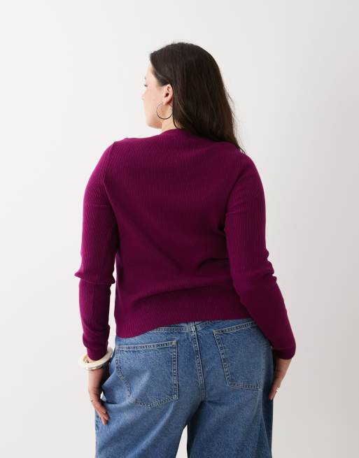 ASOS DESIGN Curve - Blommelilla cardigan med dyb rund hals i bomuldsblanding, 4 af 4