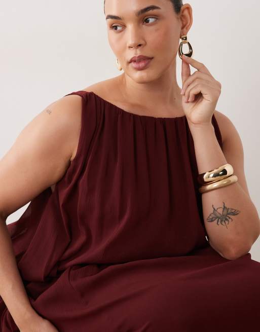 ASOS DESIGN Curve blouson drape maxi dress with low back in hot chocolate, 4 of 4
