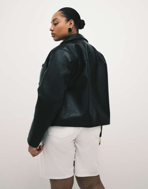 ASOS DESIGN Curve - Blouson Harrington en similicuir - Noir, 3 de 4