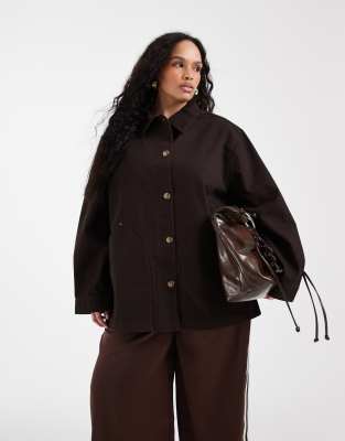 ASOS DESIGN Curve - Blouson Harrington oversize en coton - Chocolat-Brown