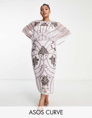 Asos Curve Asos Design Curve Blouson Midi Dress With Art Nouveau Embellishment In Lilac-purple